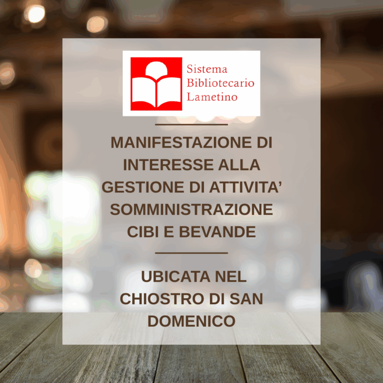 Manifestazione di interesse gestione Bar nel Chiostro San Domenico – Lamezia Terme (CZ)