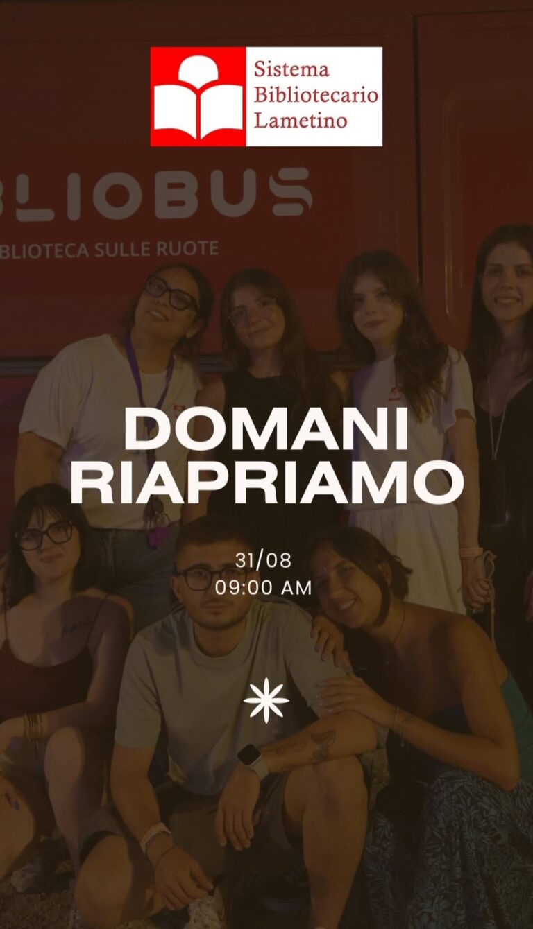 31 agosto – Riapertura SBL e spazio Co-working al Chiostro di San Domenico