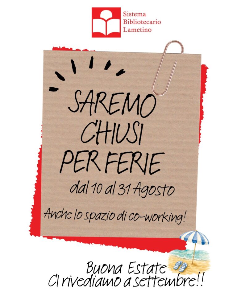 Chiusura estiva Sistema Bibliotecario Lametino